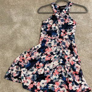 Express Blue White and Coral Floral Dress